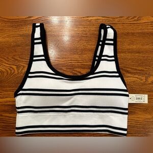 NEW No Boundaries Juniors Womens Double Scoop Bra Bralette Black White Ribbed